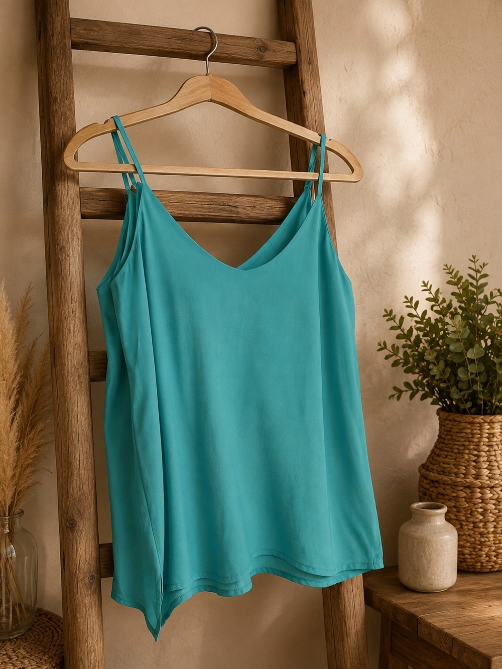 Women’s Teal Double-Strap V-Neck Camisole